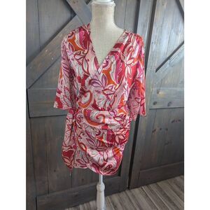 Zara Mini Dress Wrap Women's Medium Pink Red 3/4 Sleeve V Neck